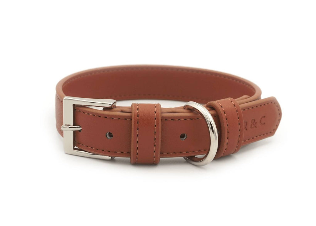 Luxury Vegan Leather Dog Collar | Eco-Friendly, Water-Resistant | Brown